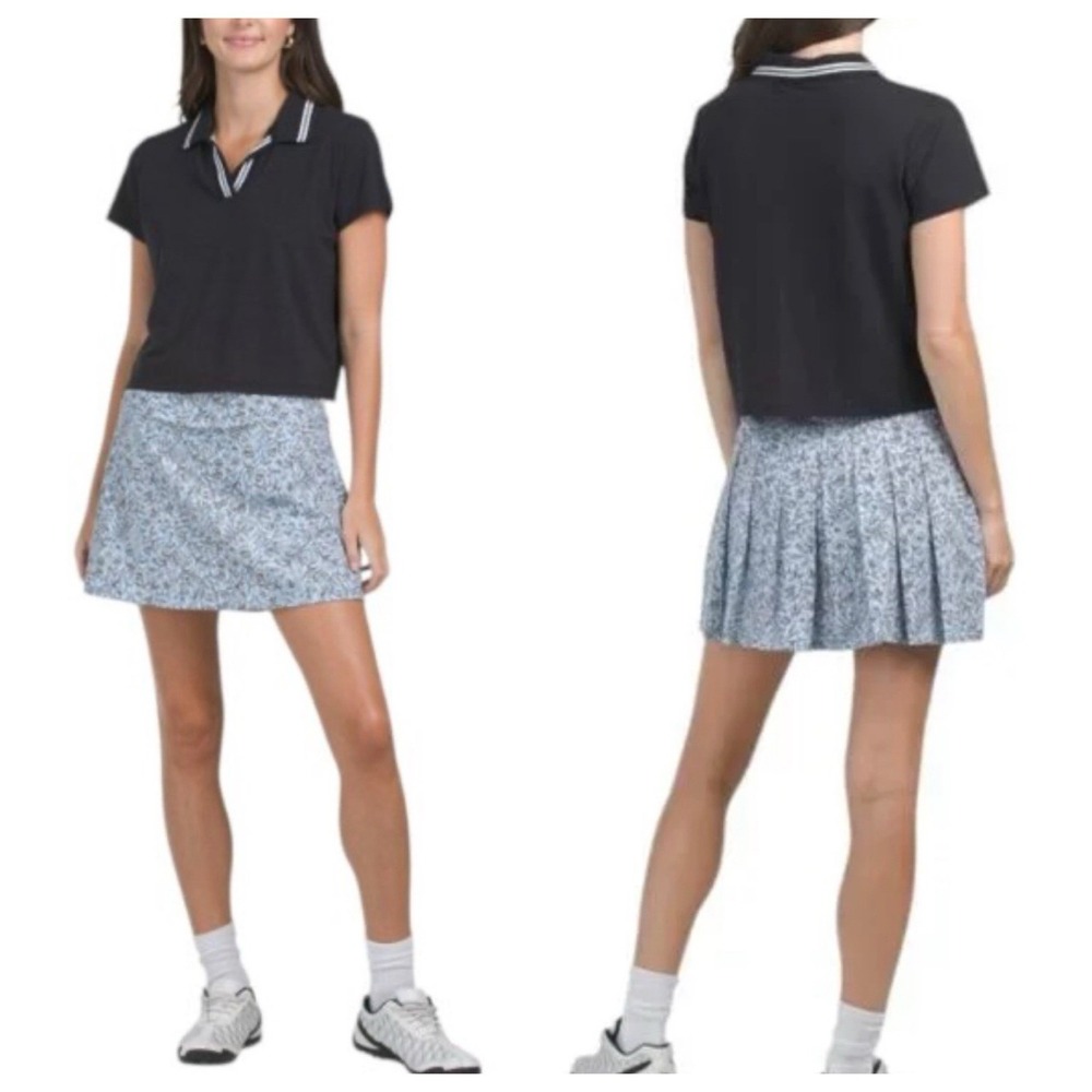Laura Ashley NWOT Mini Blue Floral Athletic Skirt Skort Pleated Back Sz L Tennis